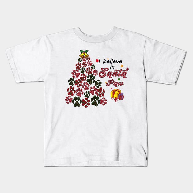 i believe in santa paw christmas dog tree Kids T-Shirt by Mitsue Kersting